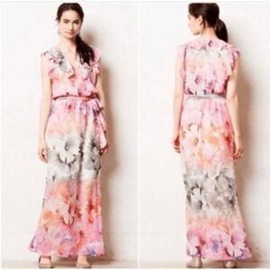 Anthropology HD in Paris 0 watercolor pastel floral maxi dress pink easel